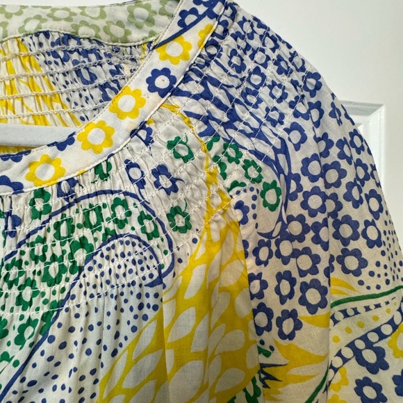 Talbots Green Yellow Blue Paisley Smocked Button Down Size Petite Large - Picture 4 of 10